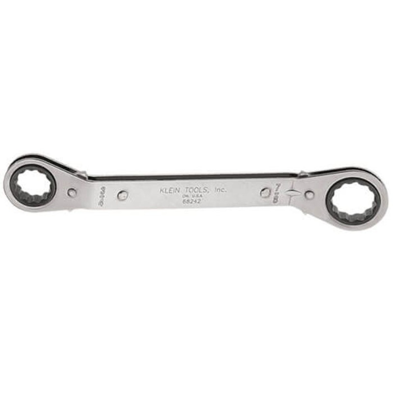 Klein 68242 Box Wrench, 3/4 x 7/8 in Wrench, 12 Points, 25 Offset, 9-1/8 in OAL, Steel, Polished Chrome