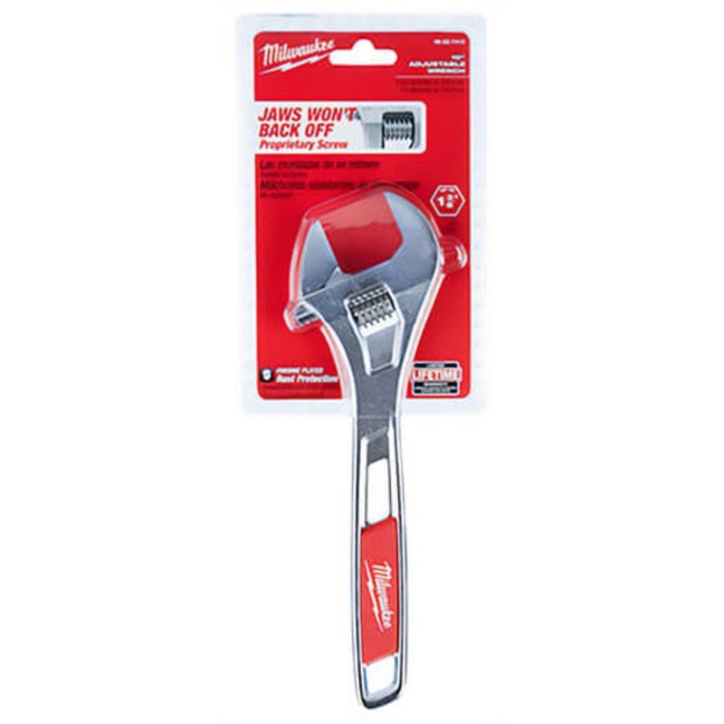 Milwaukee 48-22-7410 Uninsulated Adjustable Wrench, 1-3/8 in, Polished Chrome, 10 in OAL, Steel Body, ASME Specified, Steel