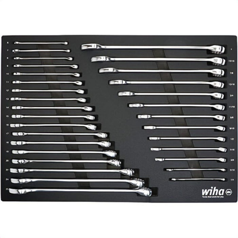 Wiha 30492 Combination Wrench Tray Set, SAE and Metric, 31 pc