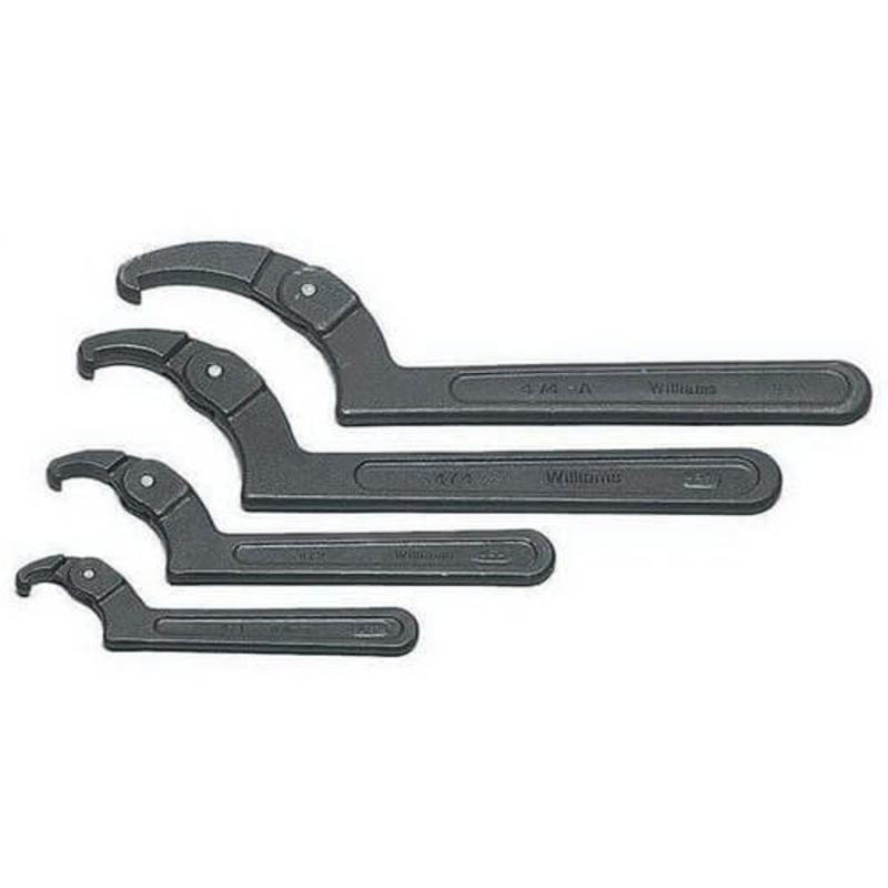 Williams Spanner Wrench Set, Adjustable Hook, Imperial, 5-3/8 to 17-1/2 in Size, 4 pc, Industrial Black Finish