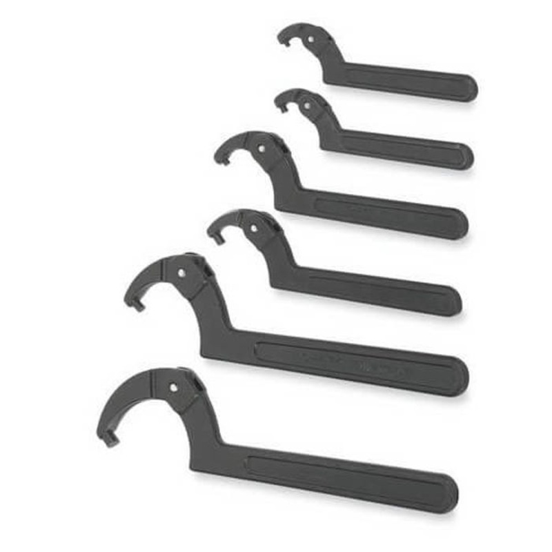 Williams Spanner Wrench Set, Adjustable Pin, Imperial, 5-3/8 to 9-7/8 in Size, 6 pc, Industrial Black Finish