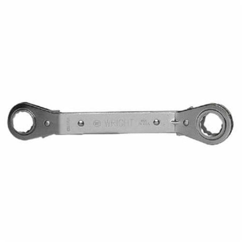 Wright 9428 Box End Wrench, 3/4 x 7/8 in Wrench, 12 Points, 25 Offset, 8-3/4 in OAL, Alloy Steel, Polished Chrome/Nickel Plated