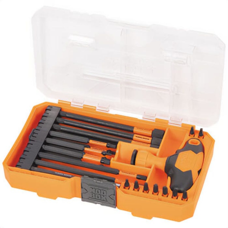 Klein 33804 ProFlex Impact-Rated Interchangeable Ratcheting T-Handle Set, Magnetic, S2 Tool Steel, SAE, Metric, Torx, 23 pc