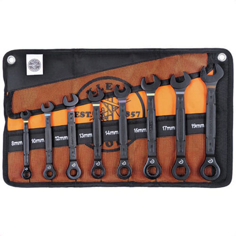 Klein 69408MG 90-Tooth Ratcheting Box Wrench Set, Metric, 400CrV, 9 pc