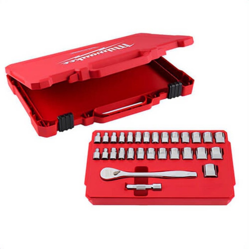 Milwaukee 48-22-9088 Four Flat Side Ratchet and Socket Set, Alloy Steel