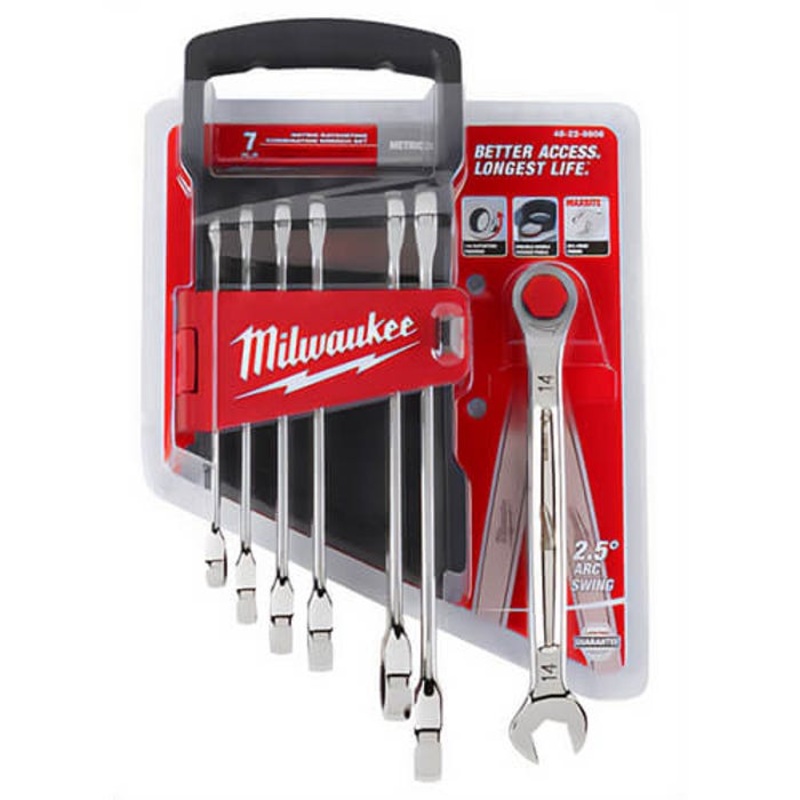Milwaukee 48-22-9506 Max Bite Combination Ratcheting Wrench Set, 7 pc, Polished Chrome