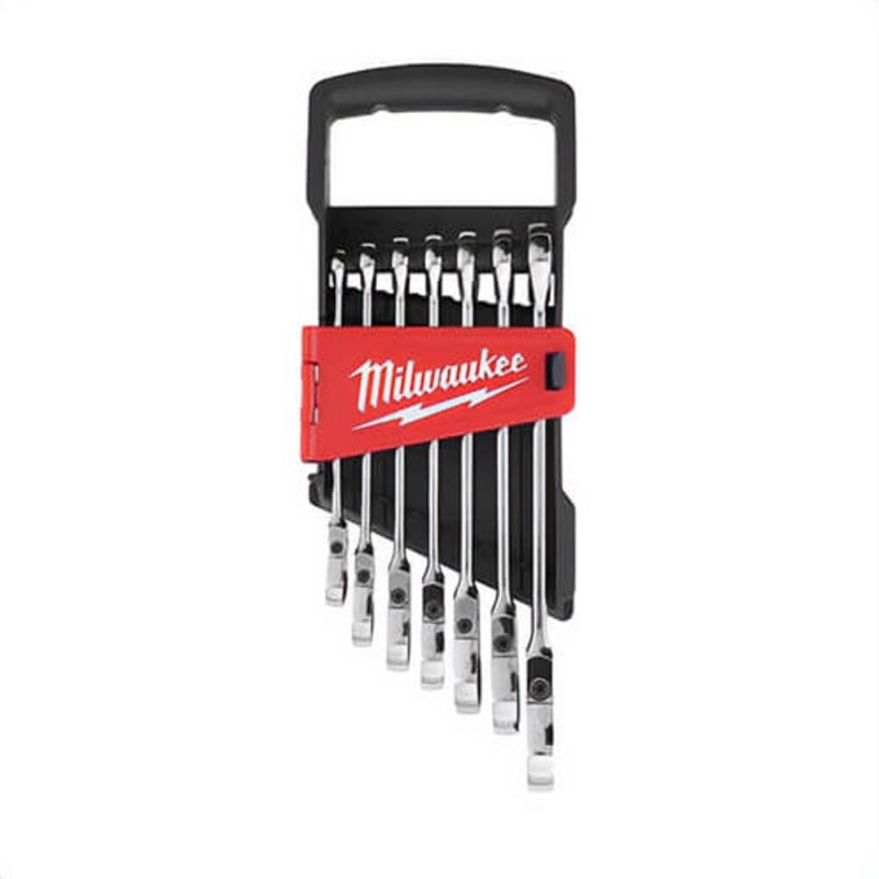 Milwaukee 48-22-9529 Flex Head Ratcheting Non-Lockable Combination Wrench Set, 7 pc, 8 to 17 mm, Polished Chrome