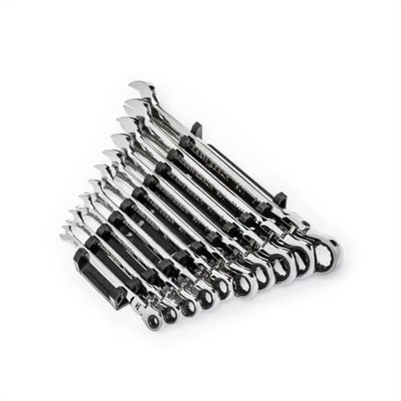 Gearwrench 86758 90-Tooth 12-Point Flexible Head Ratcheting Combination Wrench Set, 10 pc, 1/4 to 3/4 in, Polished Chrome