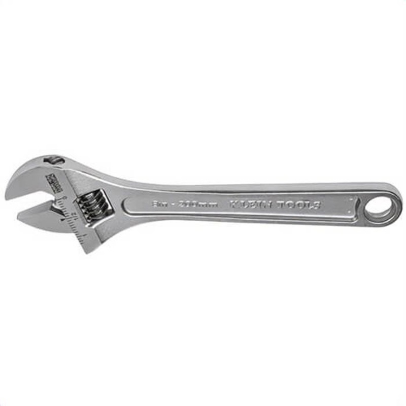 Klein 507-8 Adjustable Wrench, Extra-Capacity, Alloy Steel, Chrome, 8 in