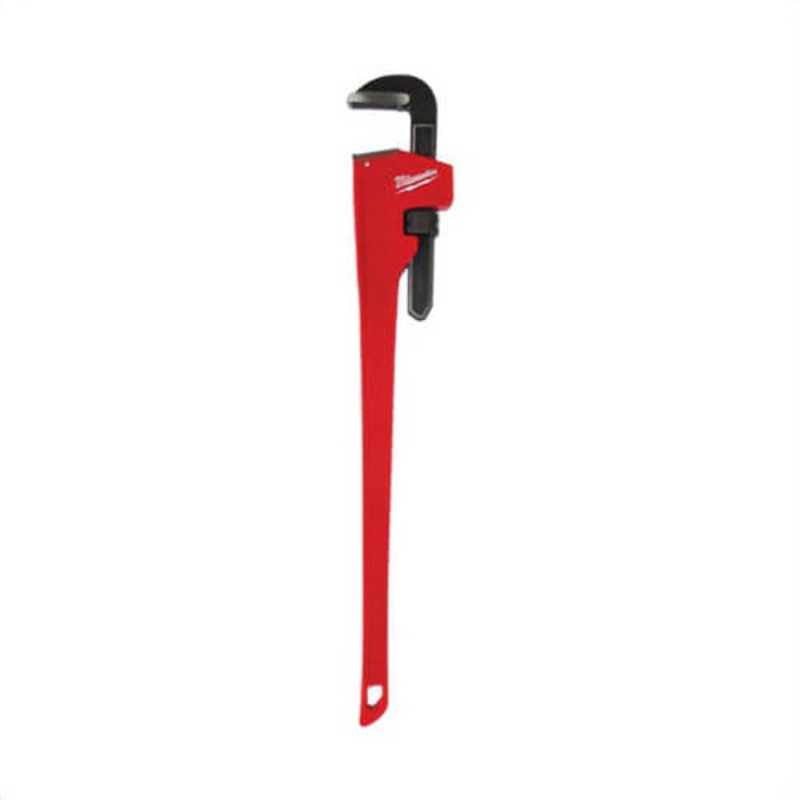 Milwaukee 48-22-7148 Straight Pipe Wrench, 48 in OAL, Serrated Jaw, Steel Handle, Red