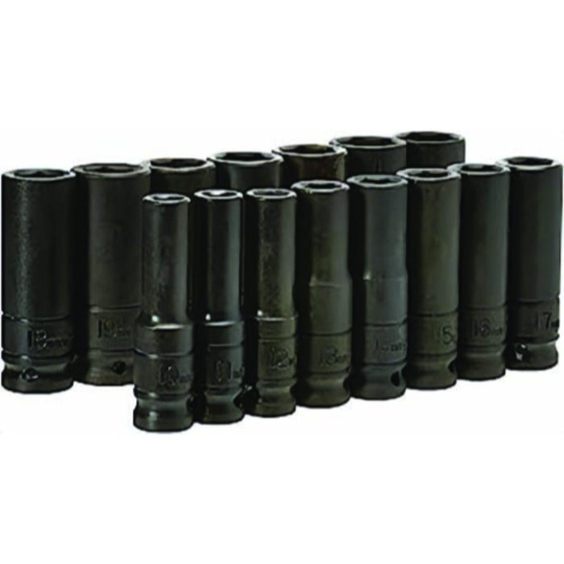 Urrea 73214M Imp Socket Set, 1/2 Deep, 15 pc