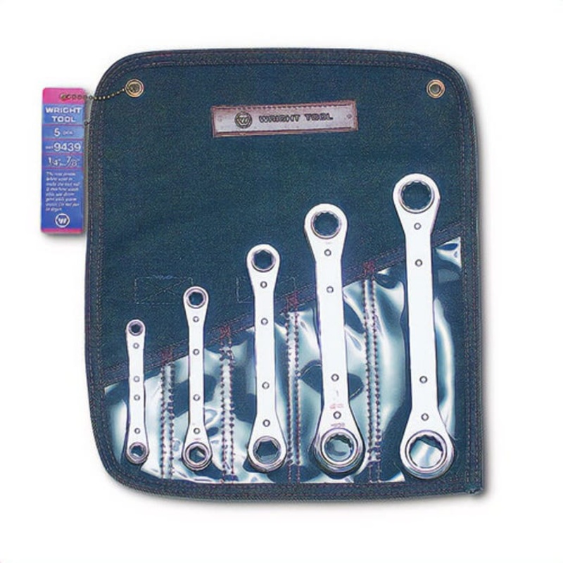 Wright 9439 Ratcheting Box End Wrench Set, 5 pc, 1/4 x 5/16 to 3/4 x 7/8 in, Polished Chrome