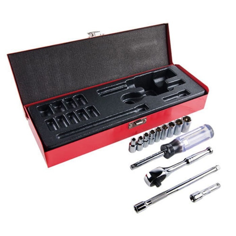 Klein 65500 Socket Wrench Set, Standard, Specifications: 1/4 in Drive, 6 point, 13 pc, Box Tool Storage, Tool Storage Included: Yes