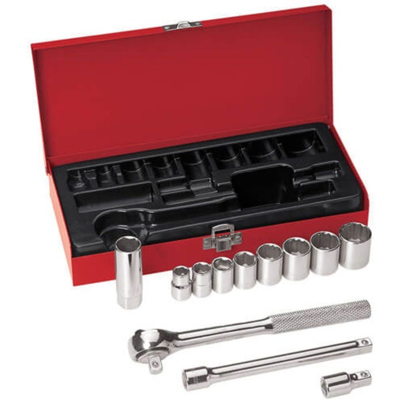 Klein 65504 Socket Wrench Set, 6 or 12 Points, 3/8 in Drive, 12 pc