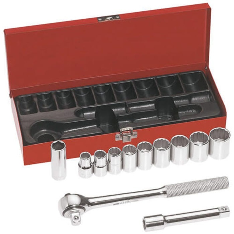 Klein 65510 Socket Wrench Set, Imperial Standard, Specifications: 1/2 in Drive, 12 point, 12 pc, Box Tool Storage, Tool Storage Included: Yes