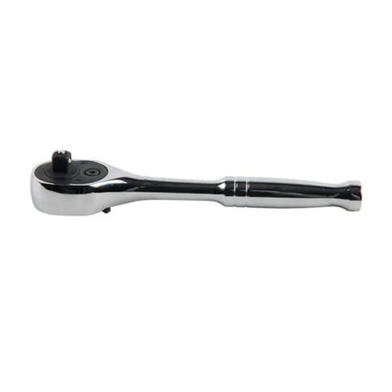 Klein 65620 Ratchet Wrench, 1/4 in Drive, Pear Head, 4-3/4 in OAL, Steel, Polished Chrome