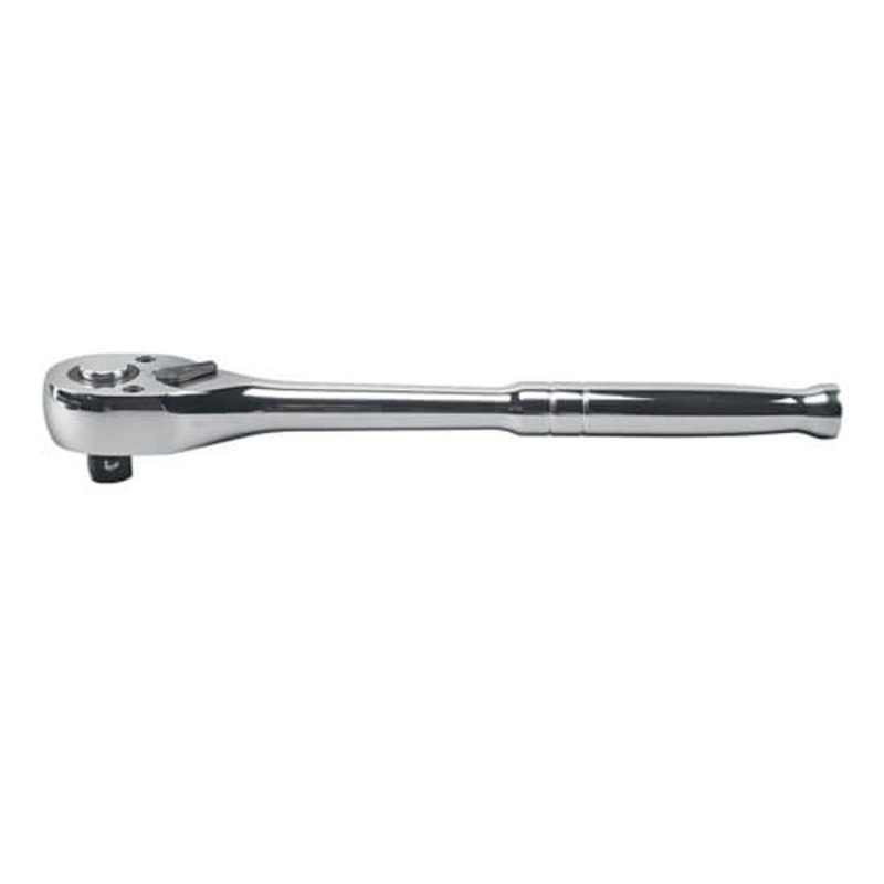 Klein 65820 Ratchet Wrench, 1/2 in Drive, Pear Head, 10 in OAL, Alloy Steel, Polished Chrome