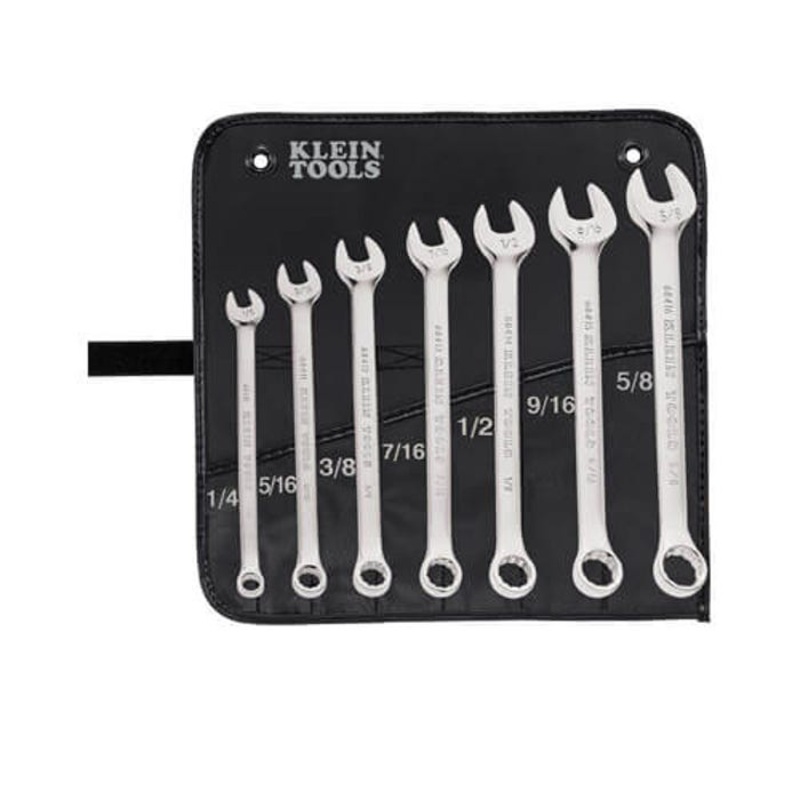 Klein 68400 Combination Wrench Set, General Purpose, Imperial System of Measurement, 1/4 to 5/8 in, 7 pc, 12 point, 15 Offset