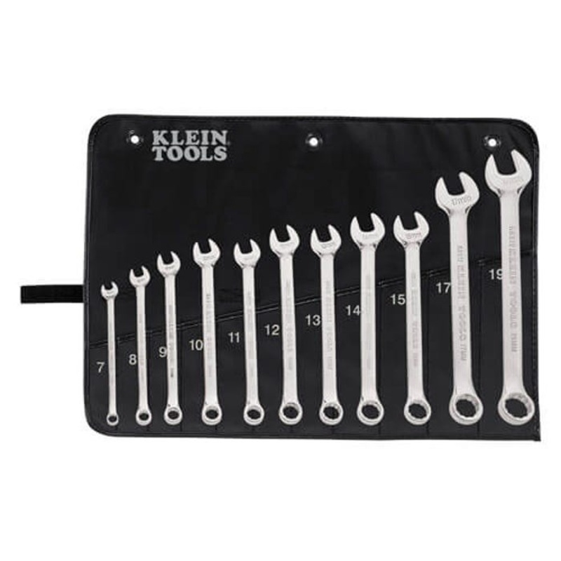 Klein 68502 Combination Wrench Set, Metric System of Measurement, 7 to 19 mm, 11 pc, 12 point, 15 Offset