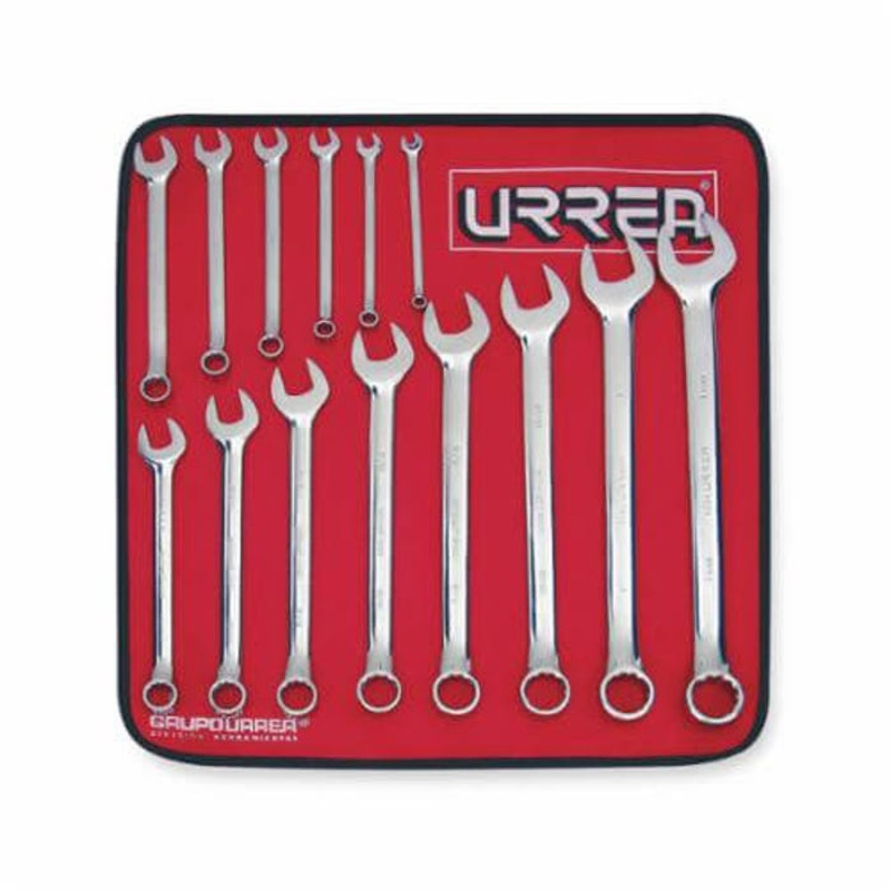 Urrea 1200D Combination Wrench Set, 14 pc, 1/4 to 1-1/16 in, Polished Chrome/Mirror Polished