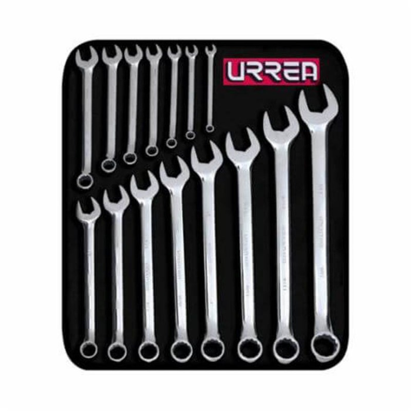 Urrea 1200F Combination Wrench Set, 15 pc, 5/16 to 1-1/4 in, Polished Chrome
