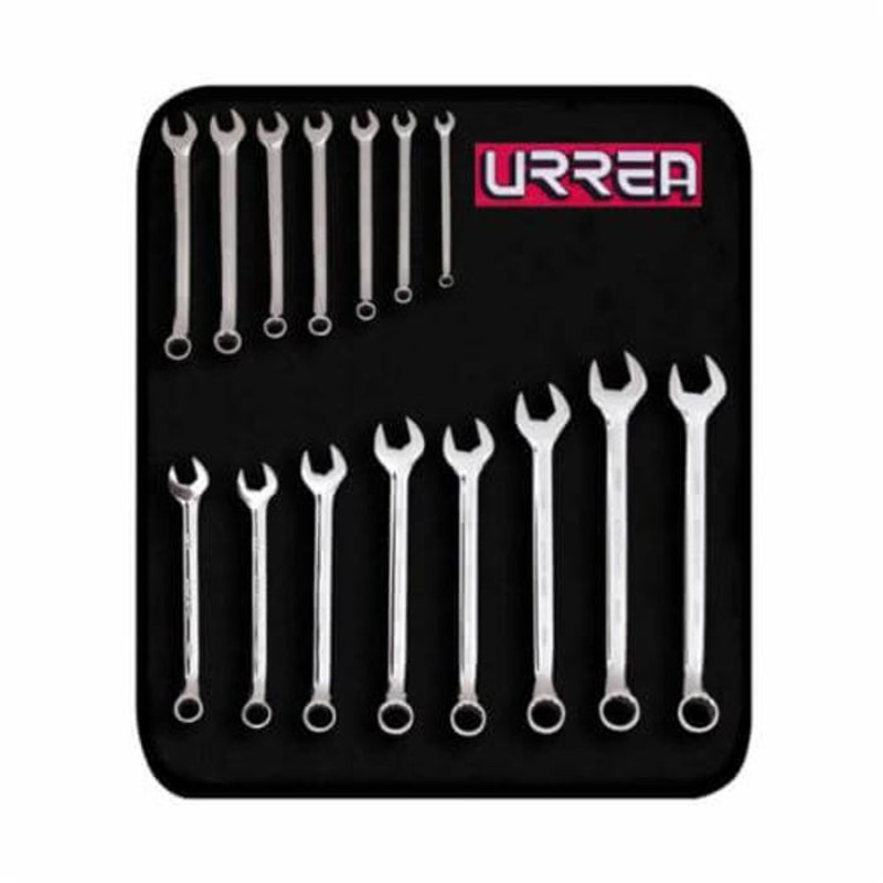 Urrea 1200FM Combination Wrench Set, 15 pc, 7 to 21 mm, Polished Chrome