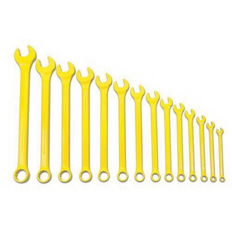 Williams Combination Wrench Set, Series: SUPERCOMBO, Imperial, 3/8 to 1-1/4 in Size, 14 pc, Specifications: 12-Point, Hi-Viz Yellow Finish