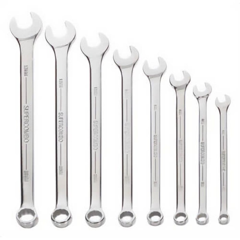 Williams Combination Wrench Set, Series: SUPERCOMBO, Metric, 6 to 13 mm, 8 pc, 12-Point, Polished Chrome
