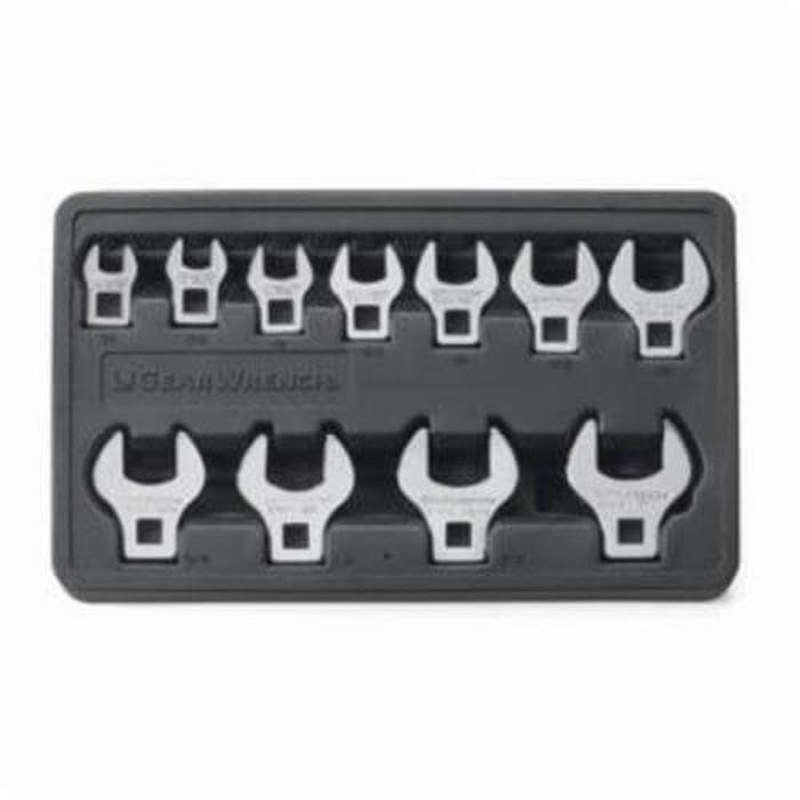 GearWrench 81908 Crowfoot Wrench Set, Non-Ratcheting, Imperial, 3/8 to 1 in, 11 pc, 3/8 in Drive, Polished Chrome