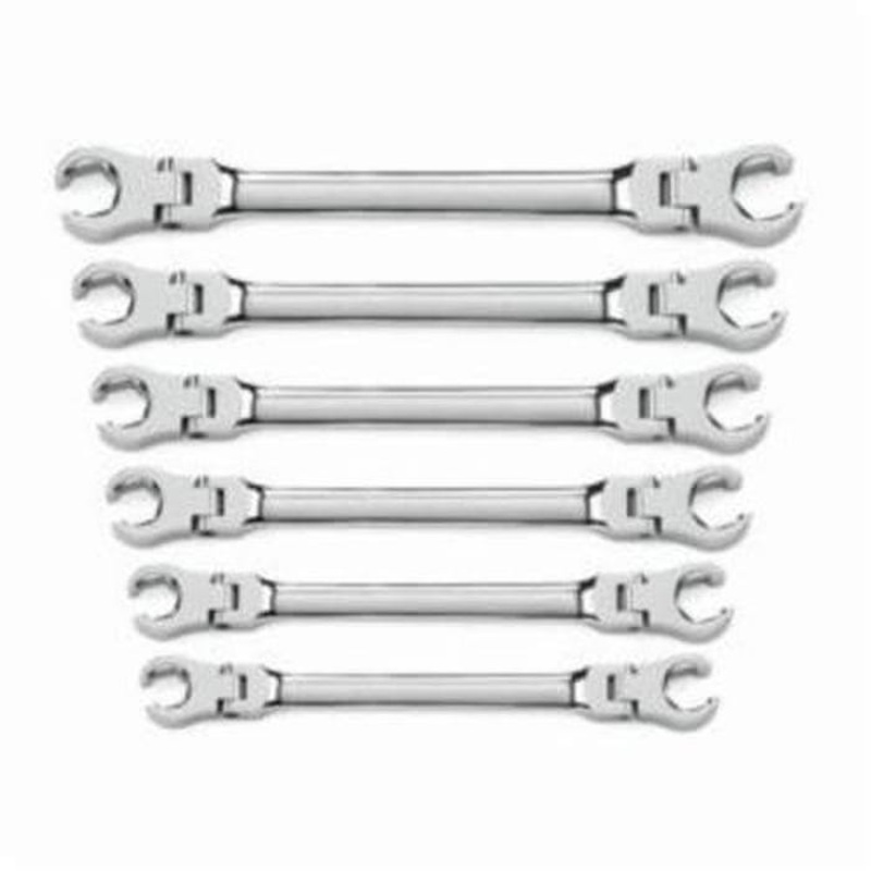 Gearwrench 81911D Wrench Set, Regular Length, Metric System of Measurement, 9 to 21 mm, 6 Piece, Flare Nut, Flexible Head, Polished Chrome