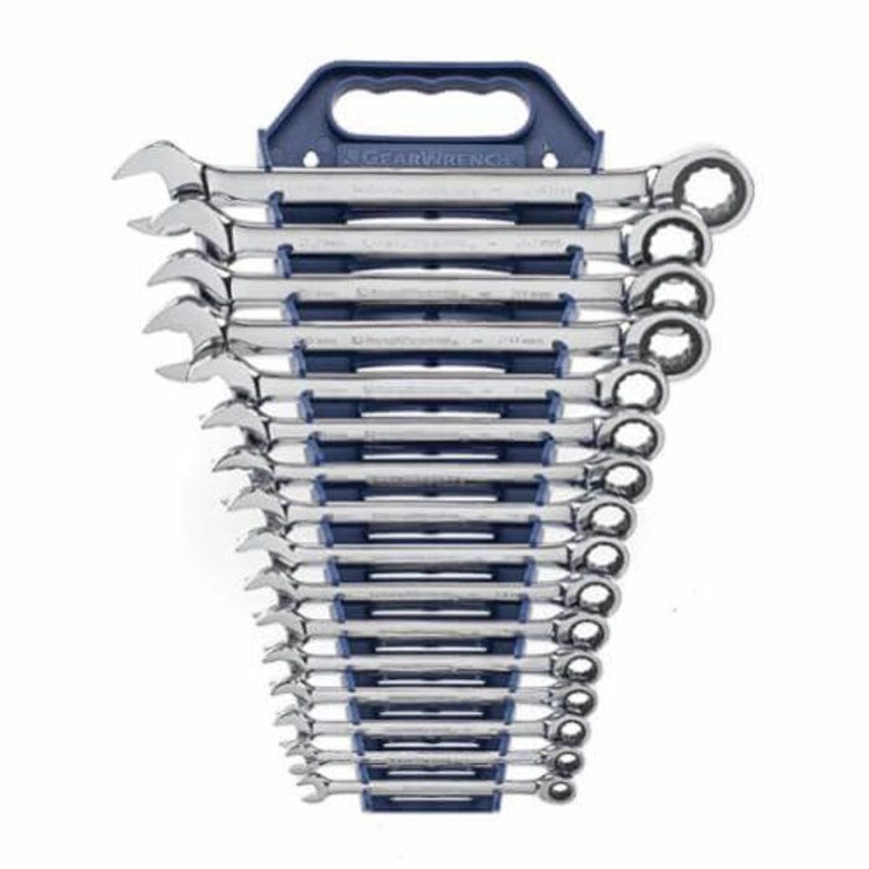 GearWrench 9416 Combination Wrench Set, Long Length Ratcheting, Metric, 8 to 24 mm Size, 16 pc, 12 Point, Box End Drive