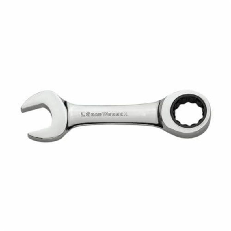 GearWrench 9501DD Combination Wrench, Open End Stubby Length, Imperial, Ratcheting Wrench, 7/16 in Wrench Opening, 12 Points