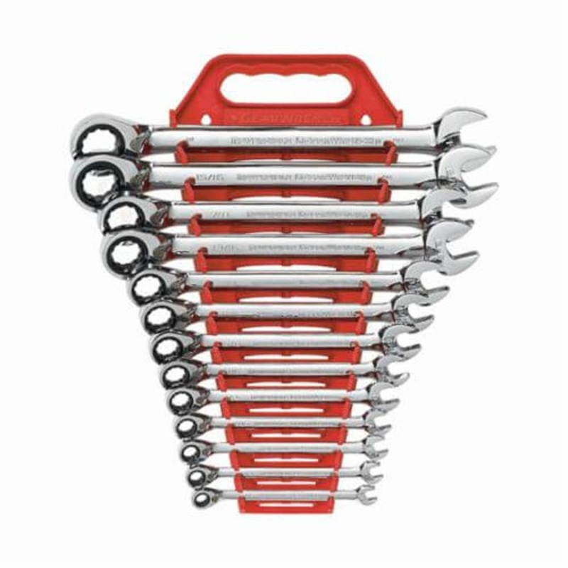 GearWrench 9509N Combination Wrench Set, Ratcheting Reversible Regular Length, Imperial, 5/16 to 1 in Size, 13 pc