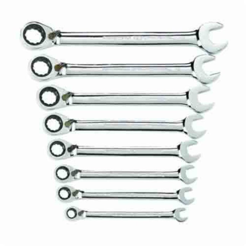 GearWrench 9533N Combination Wrench Set, Ratcheting Reversible Regular Length, Imperial, 5/16 to 3/4 in Size, 8 pc, Box End Drive