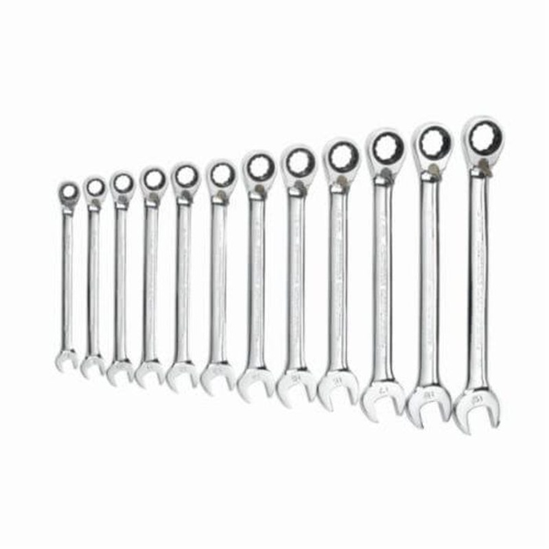 GearWrench 9620N Combination Wrench Set, Ratcheting Reversible Regular Length, Metric, 8 to 19 mm, 12 pc, 12 Point, 15 Offset