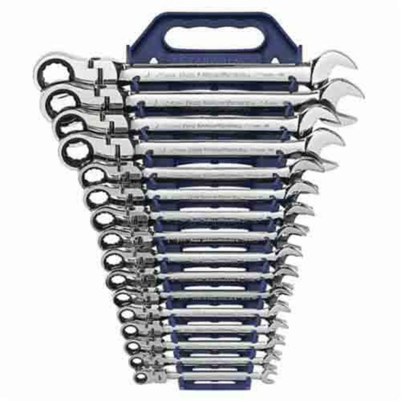 GearWrench 9902D Combination Wrench Set, Flexible Head Ratcheting, Metric, 8 to 25 mm Size, 16 pc, 12 Point, 72 Geared Teeth