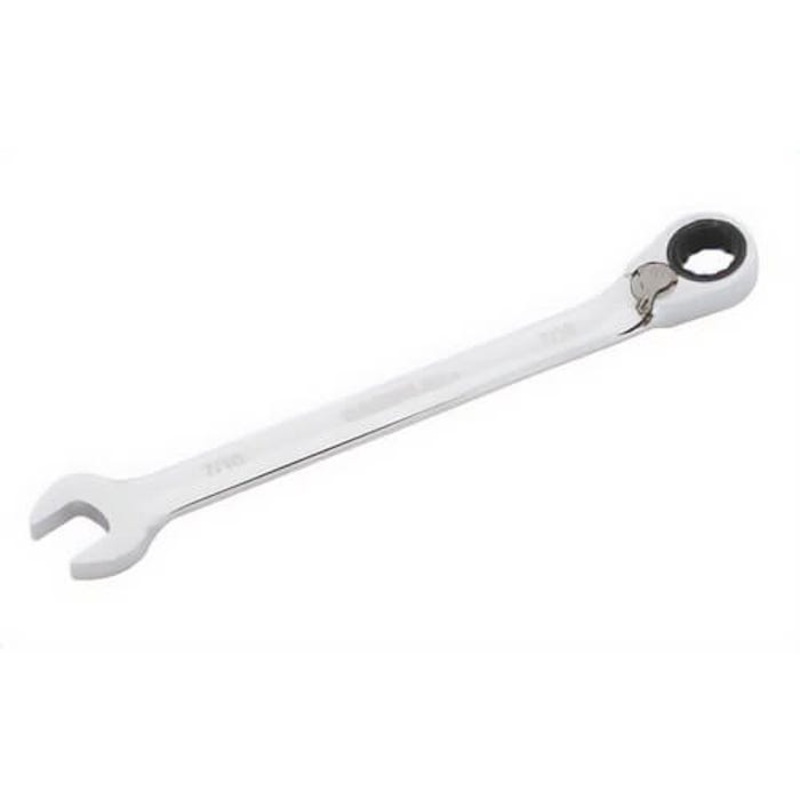 Greenlee 0354-14 Combination Wrench, Ratcheting Standard, Open/Ring End Wrench, 7/16 in Wrench Opening, 6-1/2 in OAL, 15 Offset, 5 Head