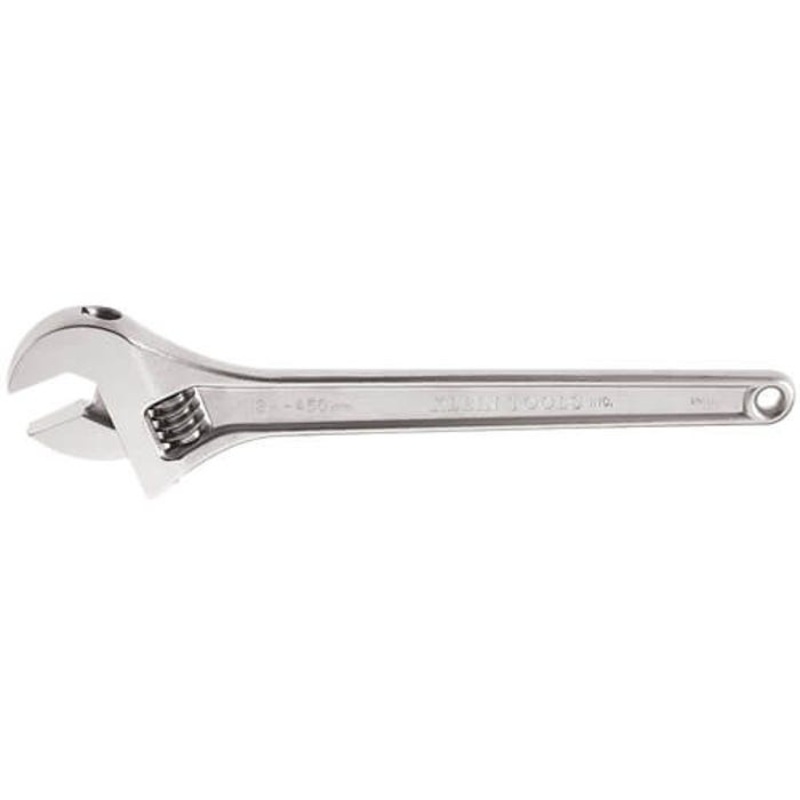 Klein 500-18 Non-Insulated Standard Capacity Adjustable Wrench, 2-1/16 in, Polished Chrome, 18-1/4 in OAL, Forged Alloy Steel Body, Forged Alloy Steel