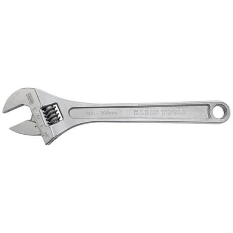 Klein 507-12 Extra Capacity Non-Insulated Adjustable Wrench, 1-1/2 in, Polished Chrome, 12-1/4 in OAL, Forged Alloy Steel Body, Forged Alloy Steel
