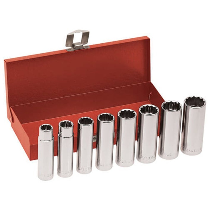 Klein 65514 Deep Socket Wrench Set, 12 Points, 1/2 in Drive, 8 pc, Hex