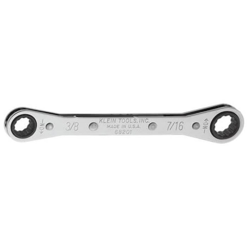 Klein 68201 Box Wrench, Imperial, Reversible Ratcheting Wrench, 3/8 x 7/16 in Wrench Opening, 12 points, 5-1/2 in OAL