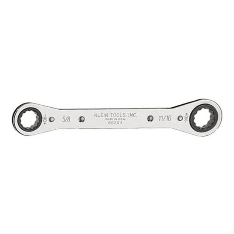 Klein 68203 Box End Wrench, Reversible Ratcheting, Imperial, Reversible Ratcheting Wrench, 5/8 x 11/16 in Wrench Opening, 12 points, 8-1/4 in OAL