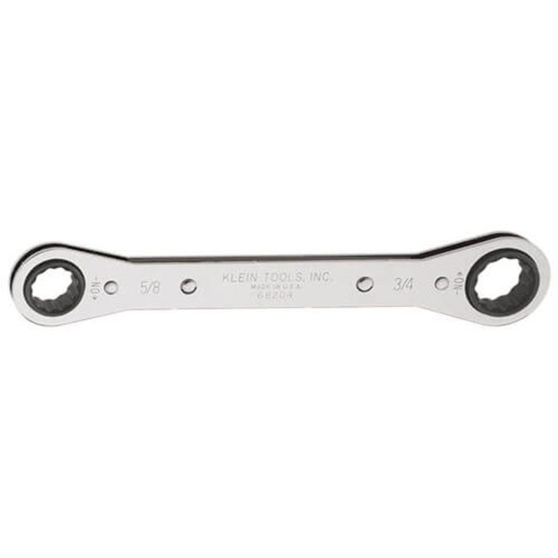 Klein 68204 Box Wrench, Standard, SAE, Offset/Ratcheting/Reversible/Spline Wrench, 5/8 x 3/4 in Wrench Opening, 12 points