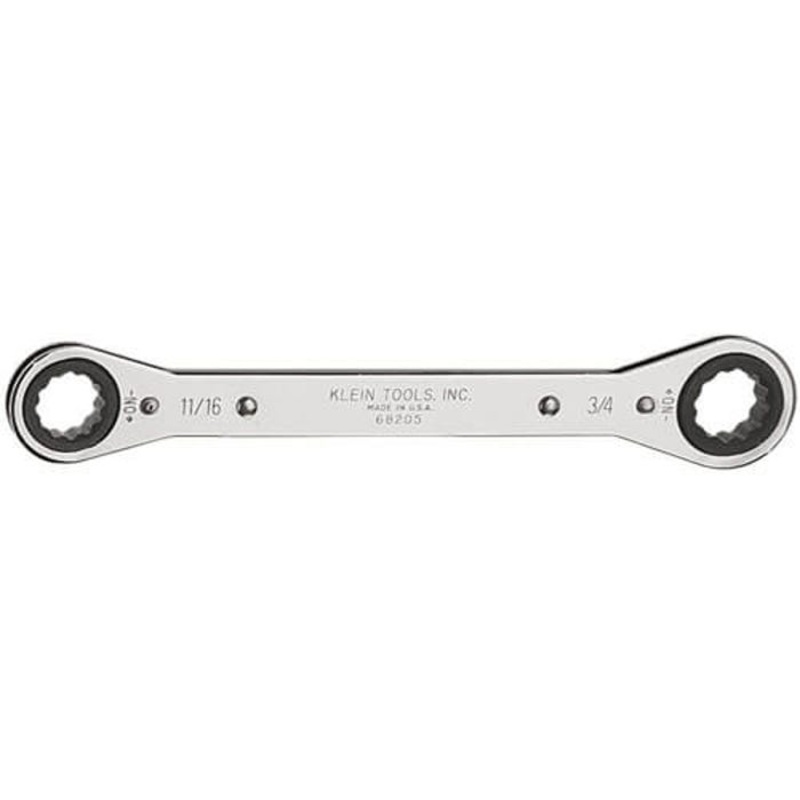 Klein 68205 Box Wrench, Standard, Measurement System: SAE, Offset/Spline Wrench, 11/16 x 3/4 in Wrench Opening, 12 points, 9-1/4 in OAL