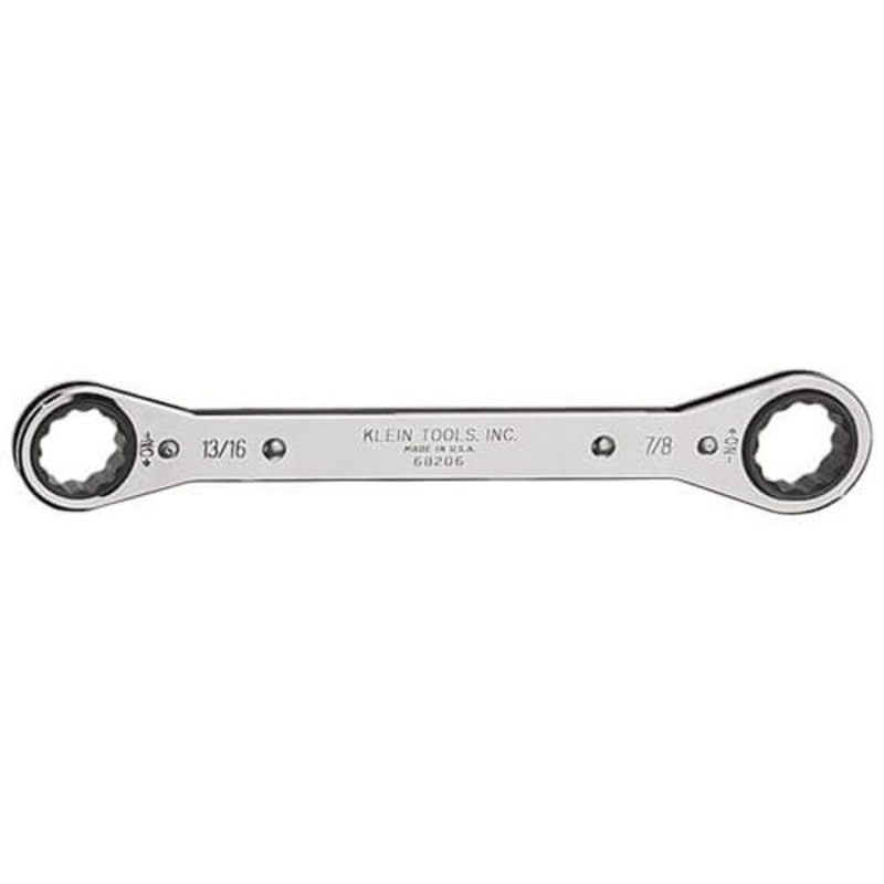 Klein 68206 Box Wrench, Imperial, Reversible Ratcheting Wrench, 13/16 x 7/8 in Wrench Opening, 12 points, 9-1/4 in OAL