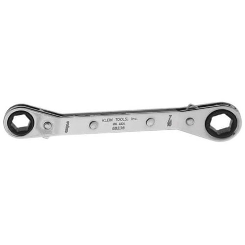 Klein 68236 Box Wrench, Measurement System: SAE, Offset/Ratcheting/Reversible/Spline Wrench, 3/8 x 7/16 in Wrench Opening, 6 points, 5-1/2 in OAL