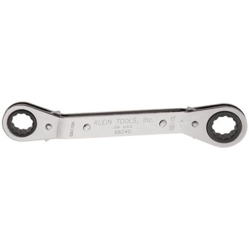 Klein 68240 Box Wrench, Measurement System: SAE, Offset/Ratcheting/Reversible/Spline Wrench, 5/8 x 11/16 in Wrench Opening, 12 points, 8-1/8 in OAL