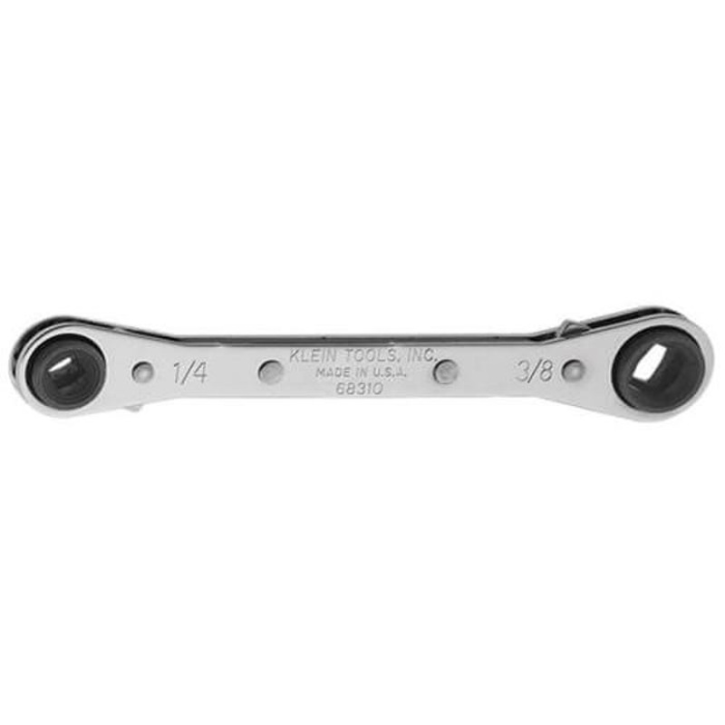 Klein 68310 Reversible Ratcheting Refrigeration Wrench, 3/16 in, 5/16 in, 1/4 in, 3/8 in Square Wrench, 4 Points, 25 Offset
