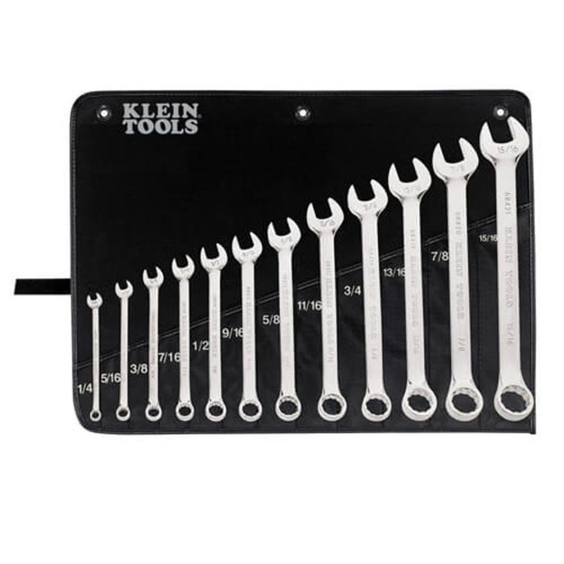 Klein 68404 Combination Wrench Set, Imperial System of Measurement, 1/4 to 15/16 in, 12 pc, 12 point, 15 Offset