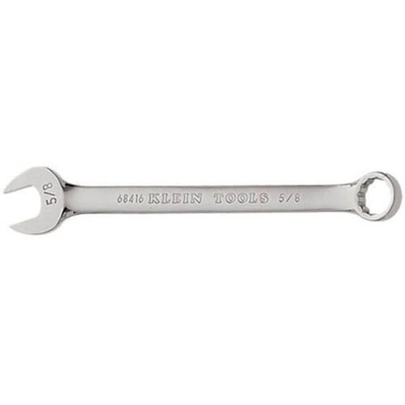 Klein 68416 Combination Wrench, 5/8 in Wrench, 12 Points, 15 Offset, 8-1/2 in OAL, Forged Alloy Steel, Polished Chrome/Nickel Plated